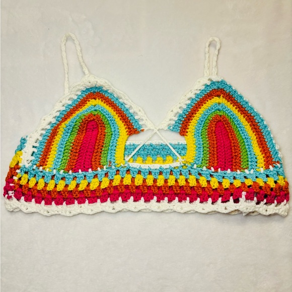 SHEIN Tops - SHEIN Rainbow Crochet Halter Top NWOT Size Medium